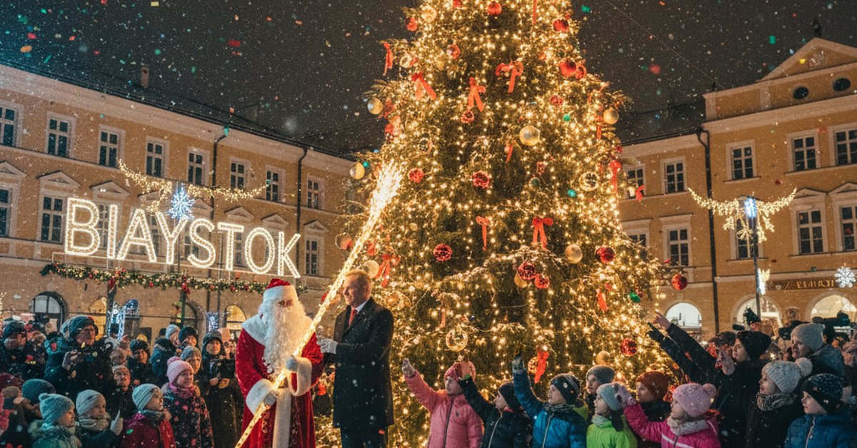 Święty Mikołaj rozświetla Białystok i rozdaje prezenty najmłodszym